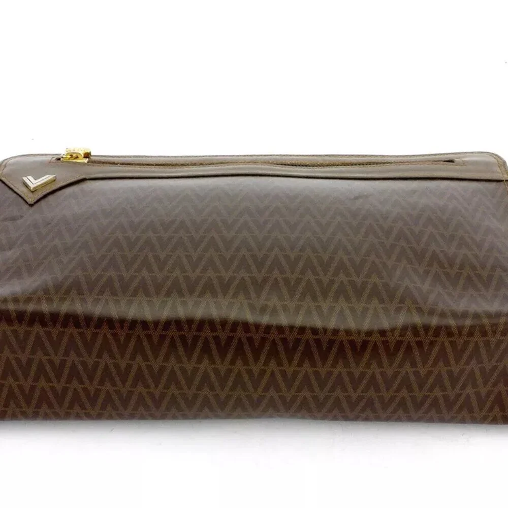 MARIO VALENTINO clutch bag V mark beige PVC ?~ leather Authentic